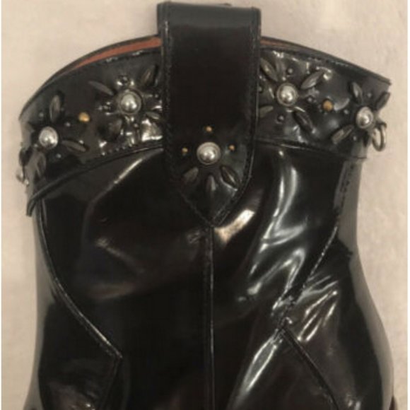 Coach Black Embellished Flower Stud Western Boots - Picture 7 of 9